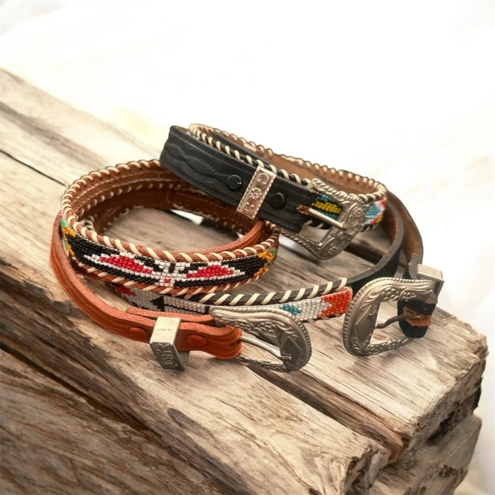 Set of 3 leather western beaded belt size S/M